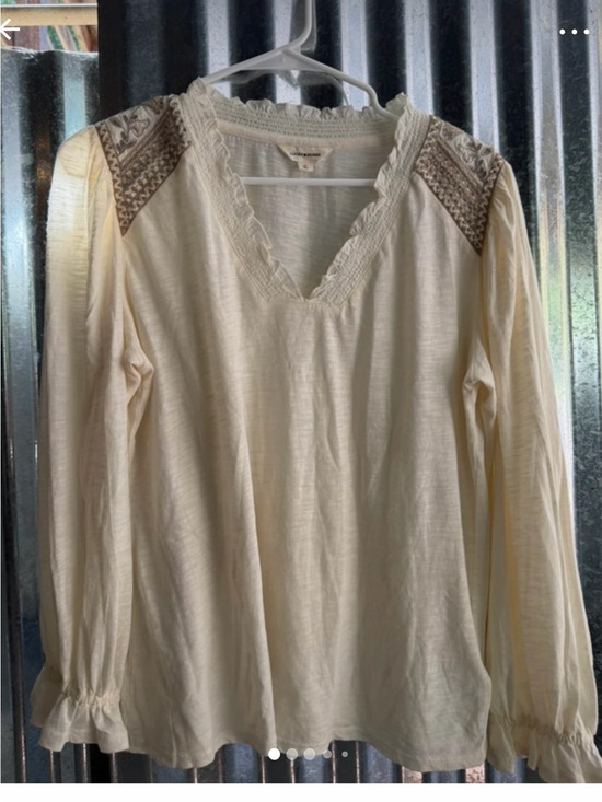 Lucky Brand Tops - Lucky Brand Cream V-Neck Embroidered Long Sleeve Tunic
